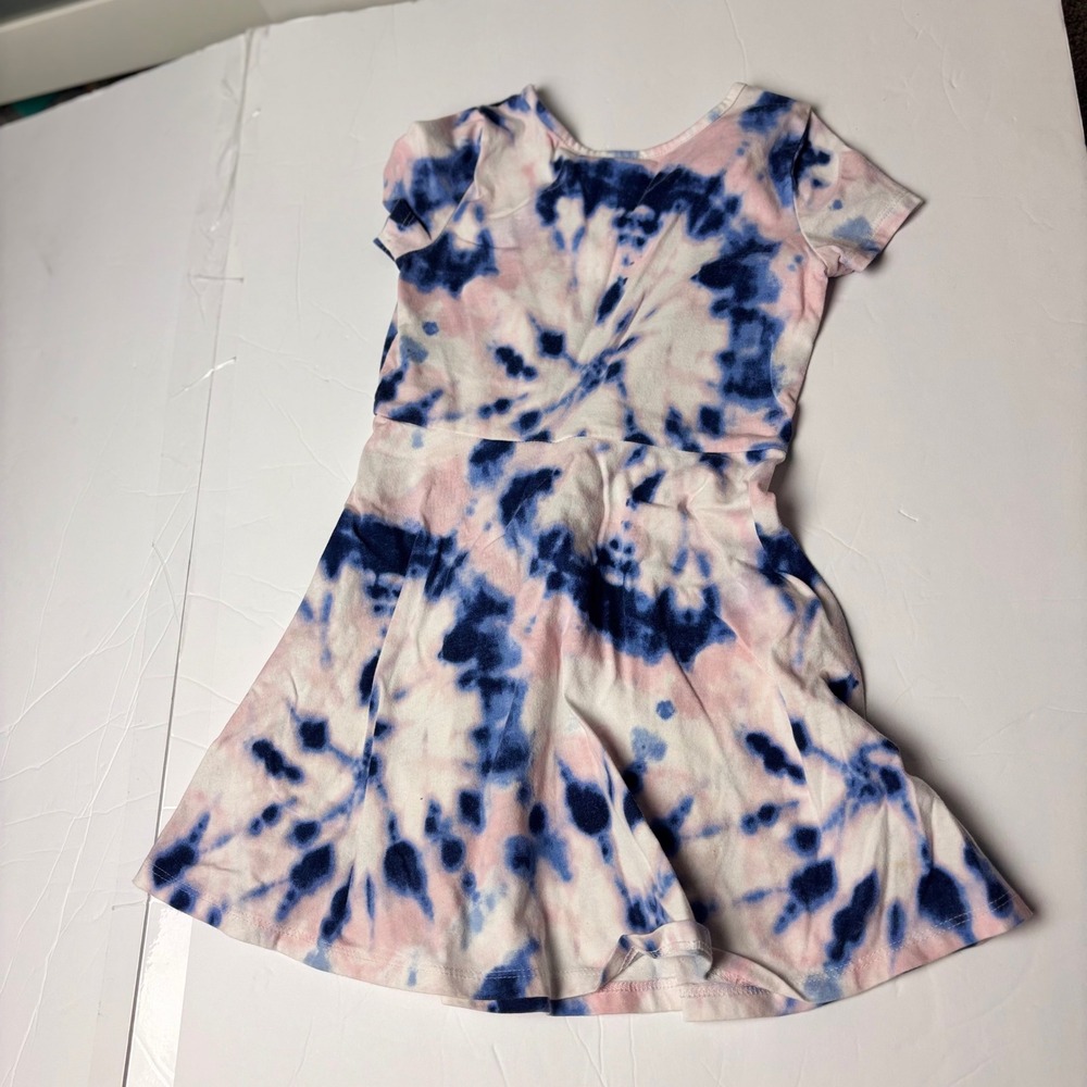 4T Tie Dye Short Sleeve Play Casual Dress‎ Blue Pink Spring Watercolor Spring - Picture 3 of 3